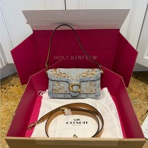 Coach Blue Denim Shoulder Bag with Gold Embellishments